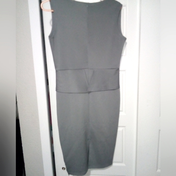 Grey Bodycon Dress with Satin Collar, Size L - Picture 2 of 2